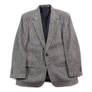 vtg Wool Camel Hair 43R Gray Black Herringbone Tweed Blazer Jacket Sport Coat